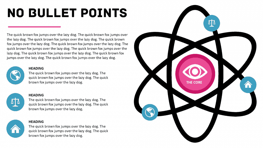 An atom infographic slide made in PowerPoint - the presentation bullet point alternative