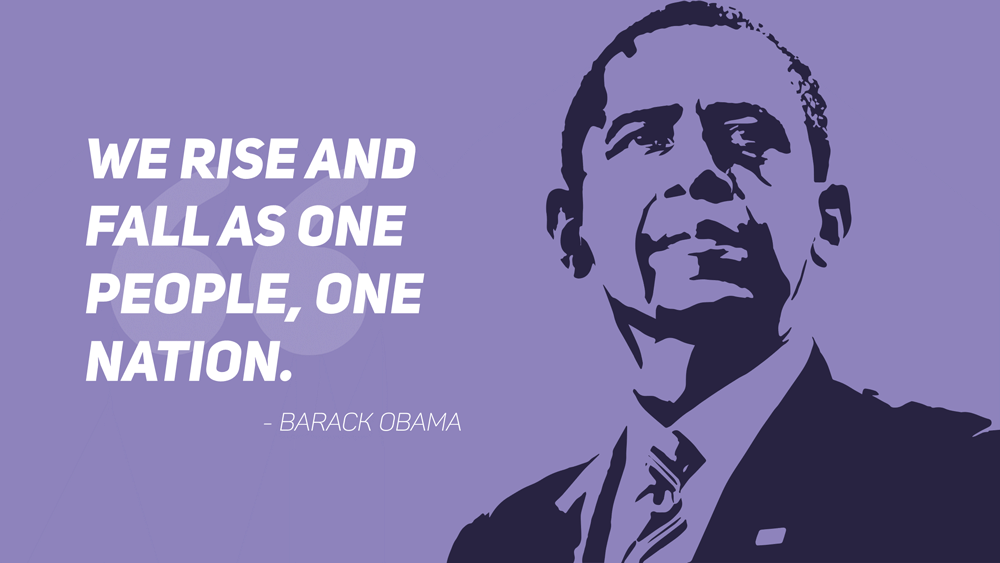 A quote slide featuring a quote from Obama: "We rise and fall as one people, one nation."