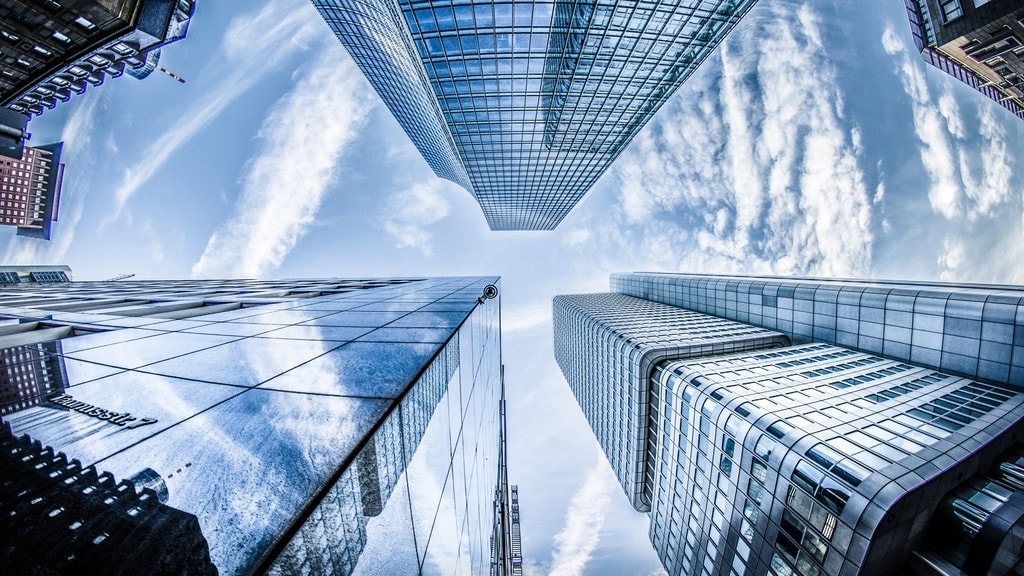 Image of Skyline with perspective of viewing from the ground used for PowerPoint cover background image