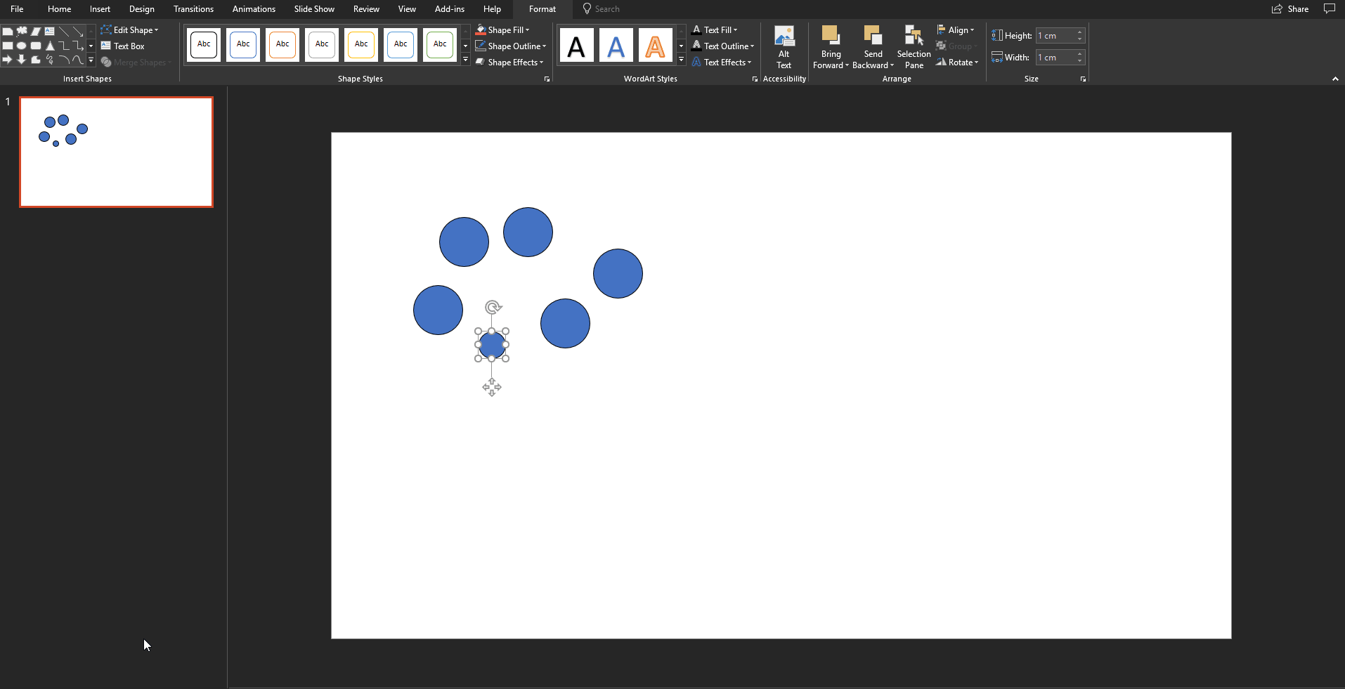 Using PPT's size feature in the Format Tab to change a shape's size