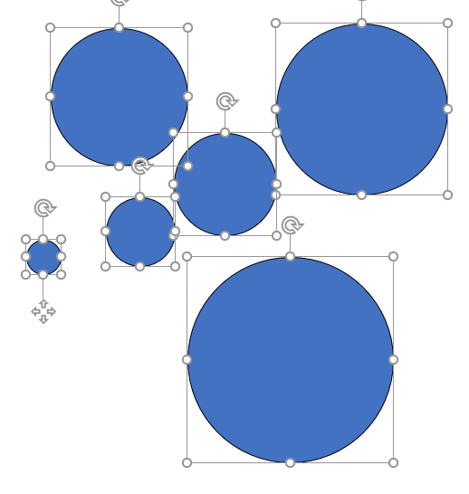 Six different circles with different heights and widths that will make up the dartboard infographic