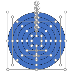 Stacked PPT circles to make up a dartboard infographic without any colors